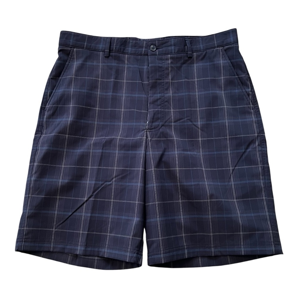 Cypress Club Men's Plaid Flat-Front Golf Shorts in Navy- Waist 36